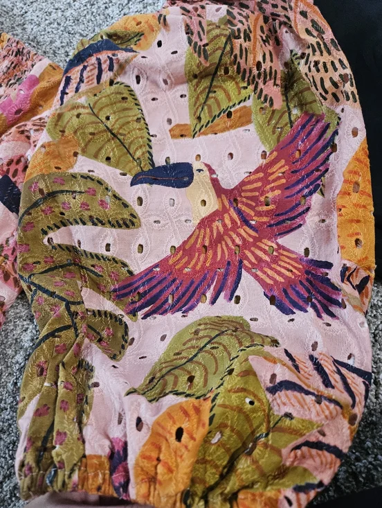 Kourt Robbie Palm Eyelet Puff Sleeve Mini Dress - Tropical Print - Size Medium - Picture 7 of 13